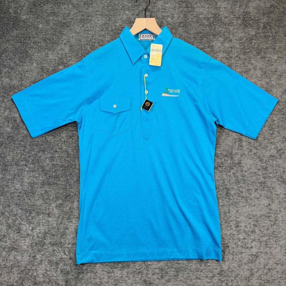 Aureus Palm Lakes Golf Course Polo Vintage Deadstock Blue‎ Cotton Large